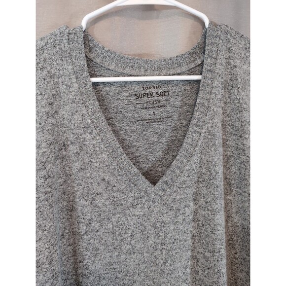Torrid 1 Super Soft Plush Sweater Women’s 1X Gray V-Neck Long Sleeve Comfy Boho - Picture 11 of 13